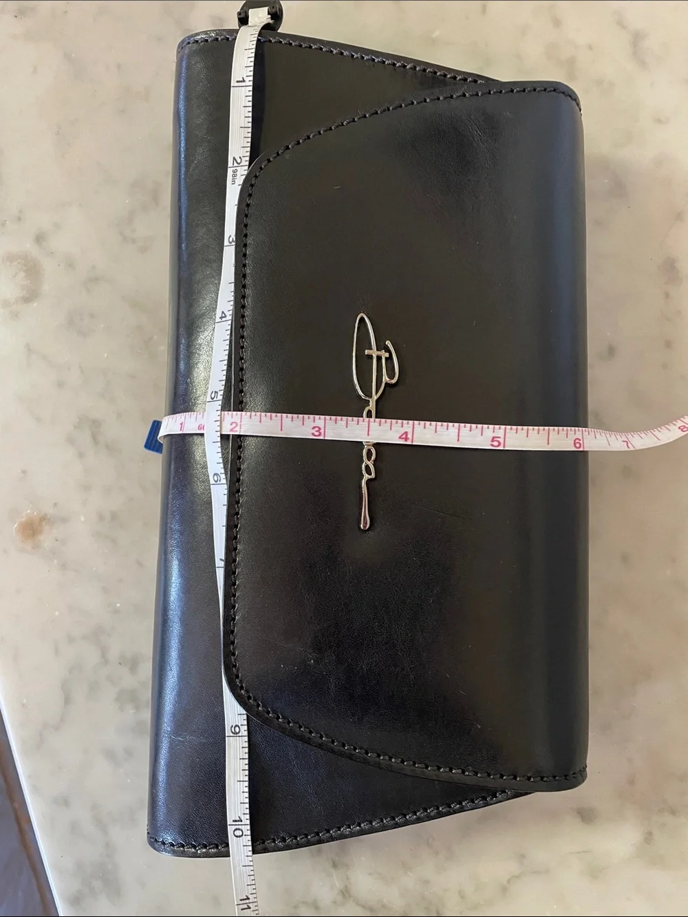 BOSCA Black Leather Italian Clutch with Silver Tone Logo Vintage